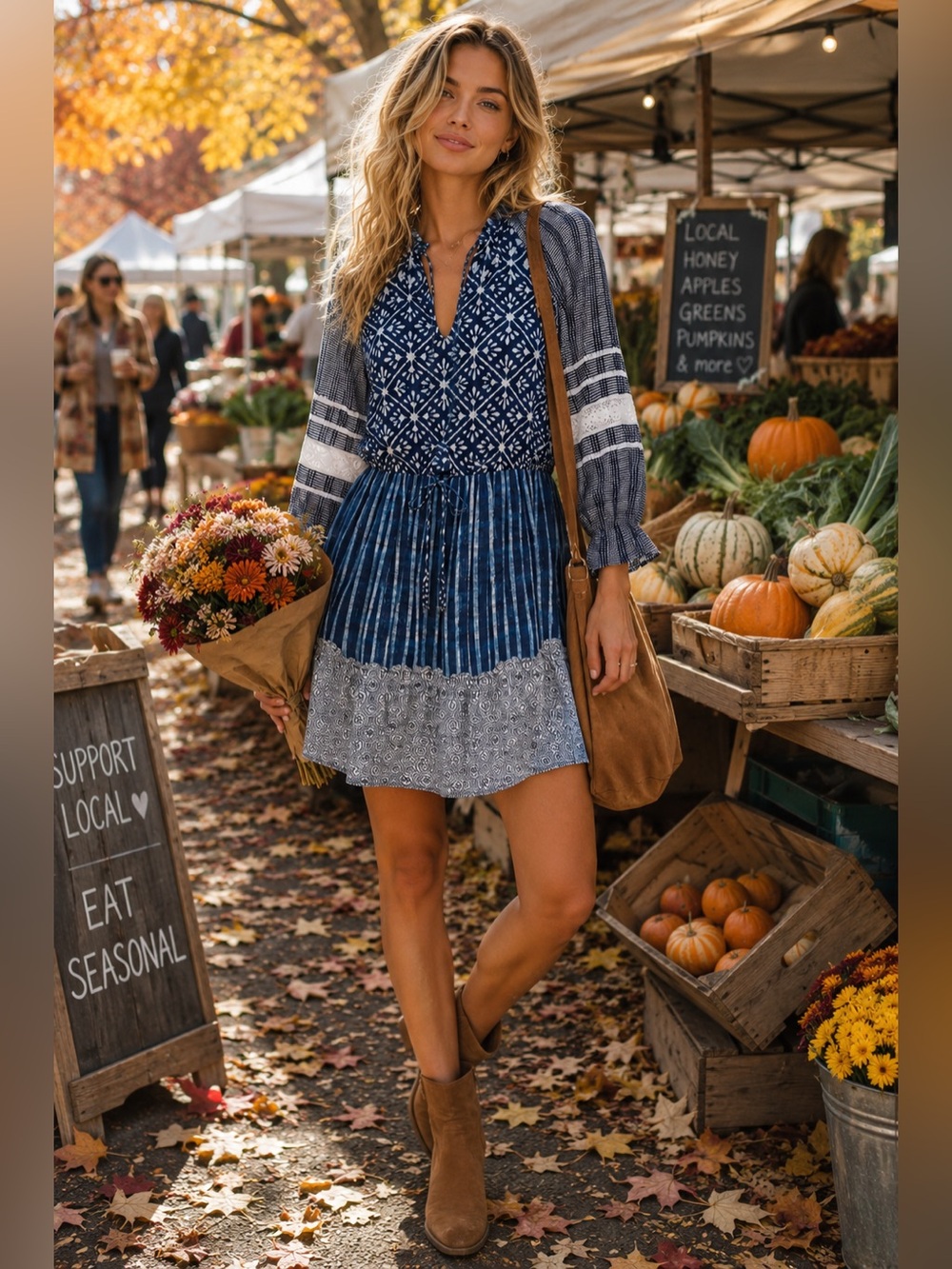 Anthropologie Hemant & Nandita Susan Boho Tunic Dress Blue White Size XS Small